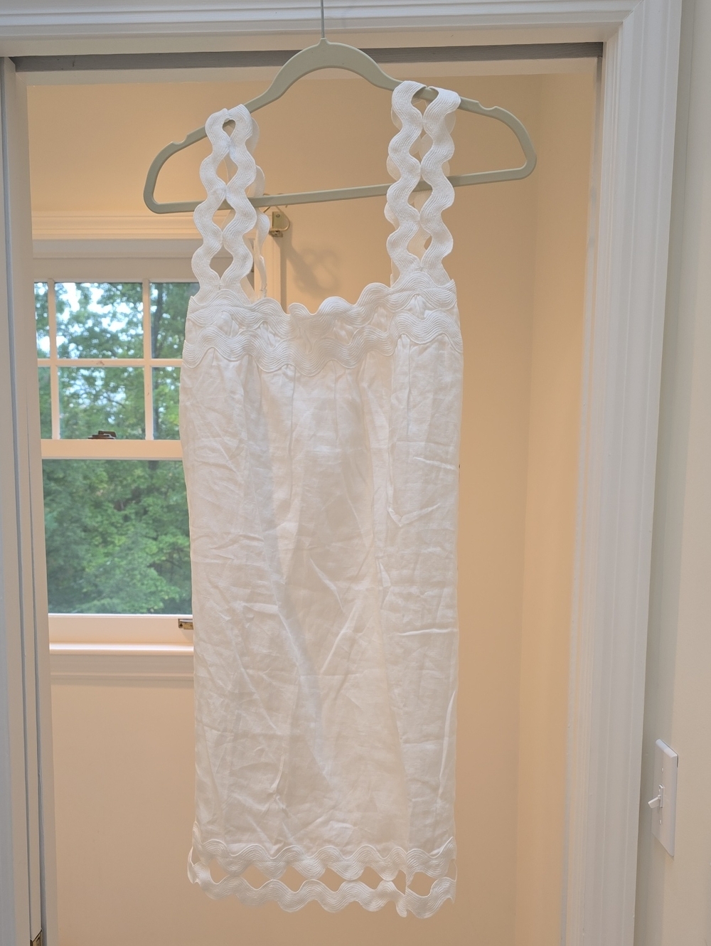 Tuckernuck White Scalloped-Strap Linen Mini Dress